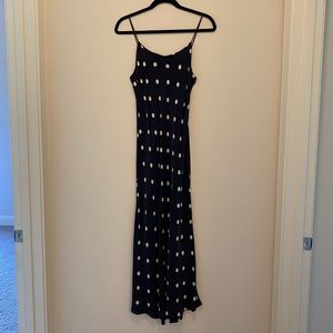 JCrew Navy Polkadot Cupro Maxi Dress